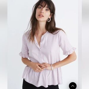 Madewell Studio Ruffle-Hem Top in Lavender Stripe Medium
